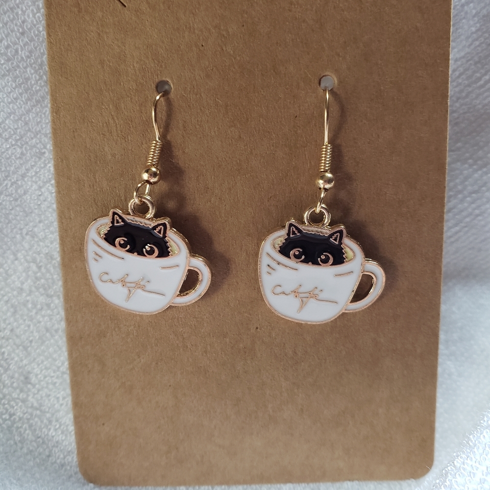 Coffee kitty cup earrings